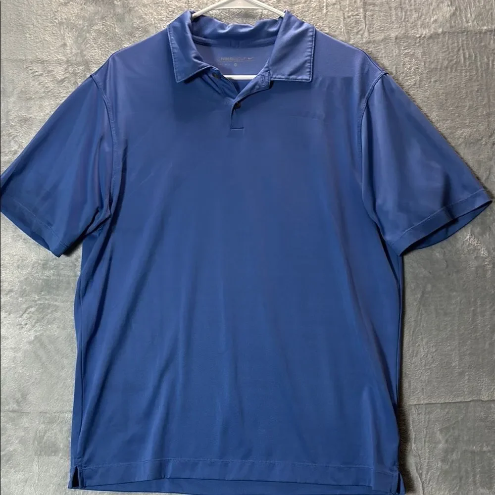 Nike Golf Blue Button Up Textured Print Detail Collared Polo Size Medium
